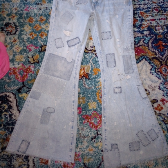 7 for All mankind patchwork retro hippie flare boho jeans pants 25 distressed